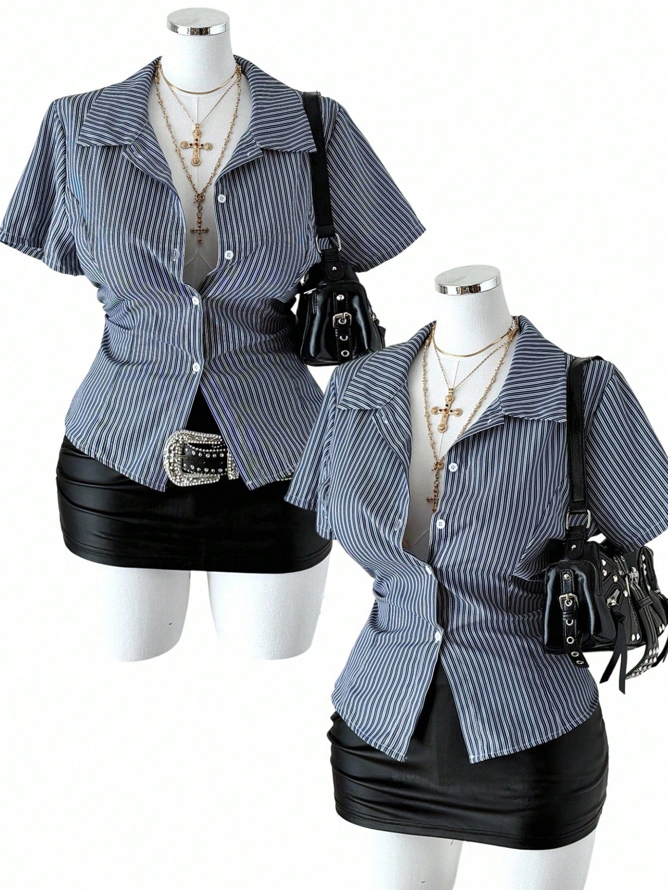 Sunspun Plus Size Women Striped Waist Casual Shirt