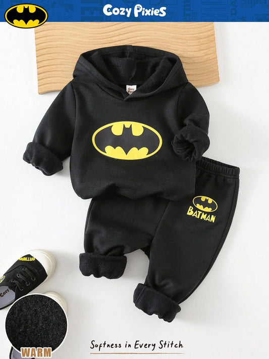 SUPERMAN X Cozy Pixies 2pcs Baby Boy Graphic Hoodie Sweatshirt And Elastic Waist Jogger Pants Set Fall Winter