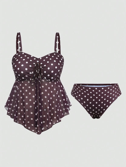Sweetra 2026 New Summer Beach Vacation Elegant Cute Sweet Polka Dot Print Plus Size Women's Tankini Set