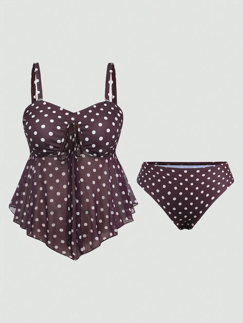 Sweetra 2026 New Summer Beach Vacation Elegant Cute Sweet Polka Dot Print Plus Size Women's Tankini Set