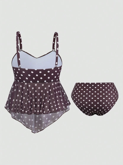 Sweetra 2026 New Summer Beach Vacation Elegant Cute Sweet Polka Dot Print Plus Size Women's Tankini Set