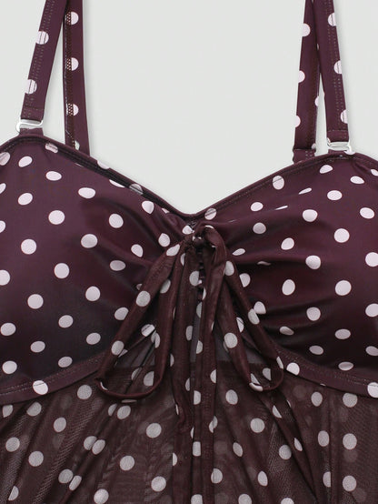 Sweetra 2026 New Summer Beach Vacation Elegant Cute Sweet Polka Dot Print Plus Size Women's Tankini Set
