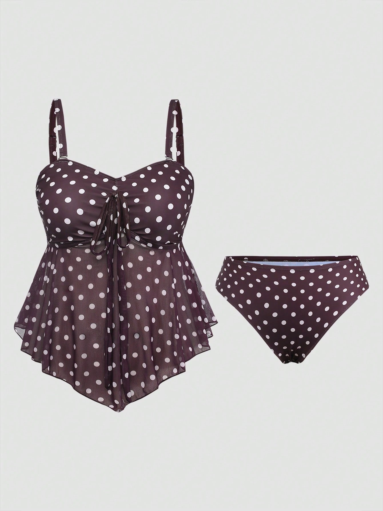 Sweetra 2026 New Summer Beach Vacation Elegant Cute Sweet Polka Dot Print Plus Size Women's Tankini Set
