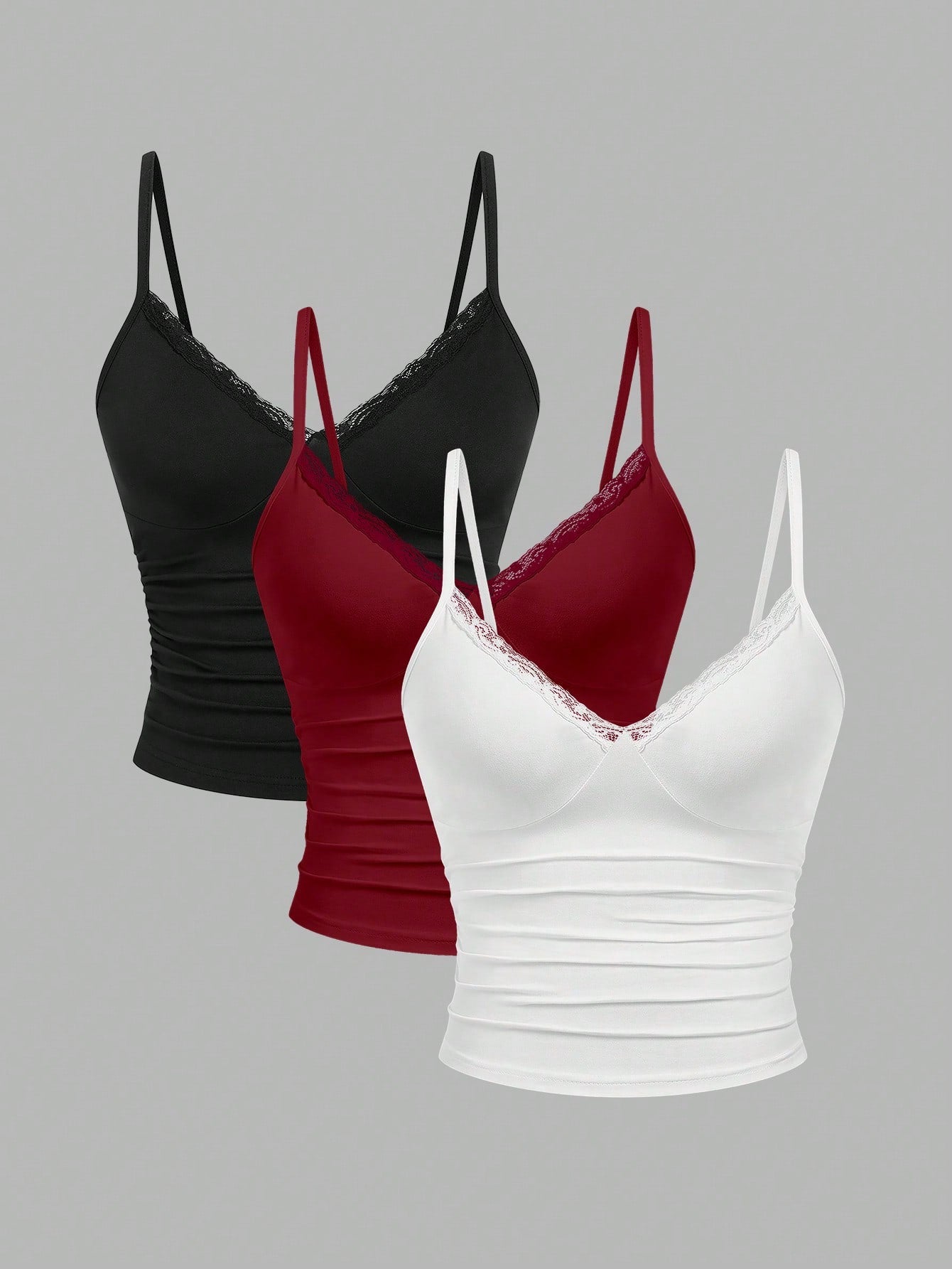 Sweetra CURVE 3pcs Plus Size Women Lace Camisole Top Set, Casual And Comfortable