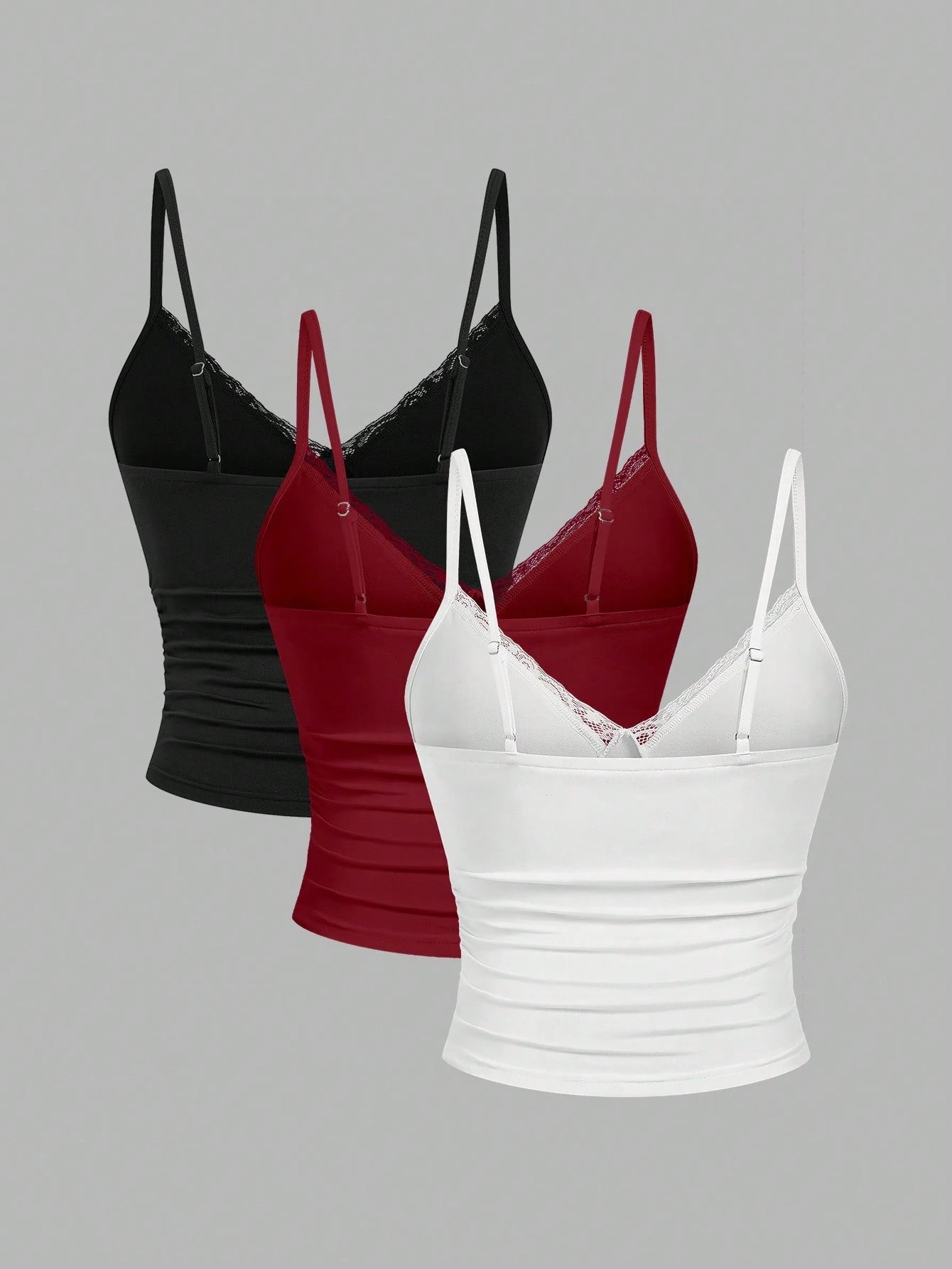 Sweetra CURVE 3pcs Plus Size Women Lace Camisole Top Set, Casual And Comfortable