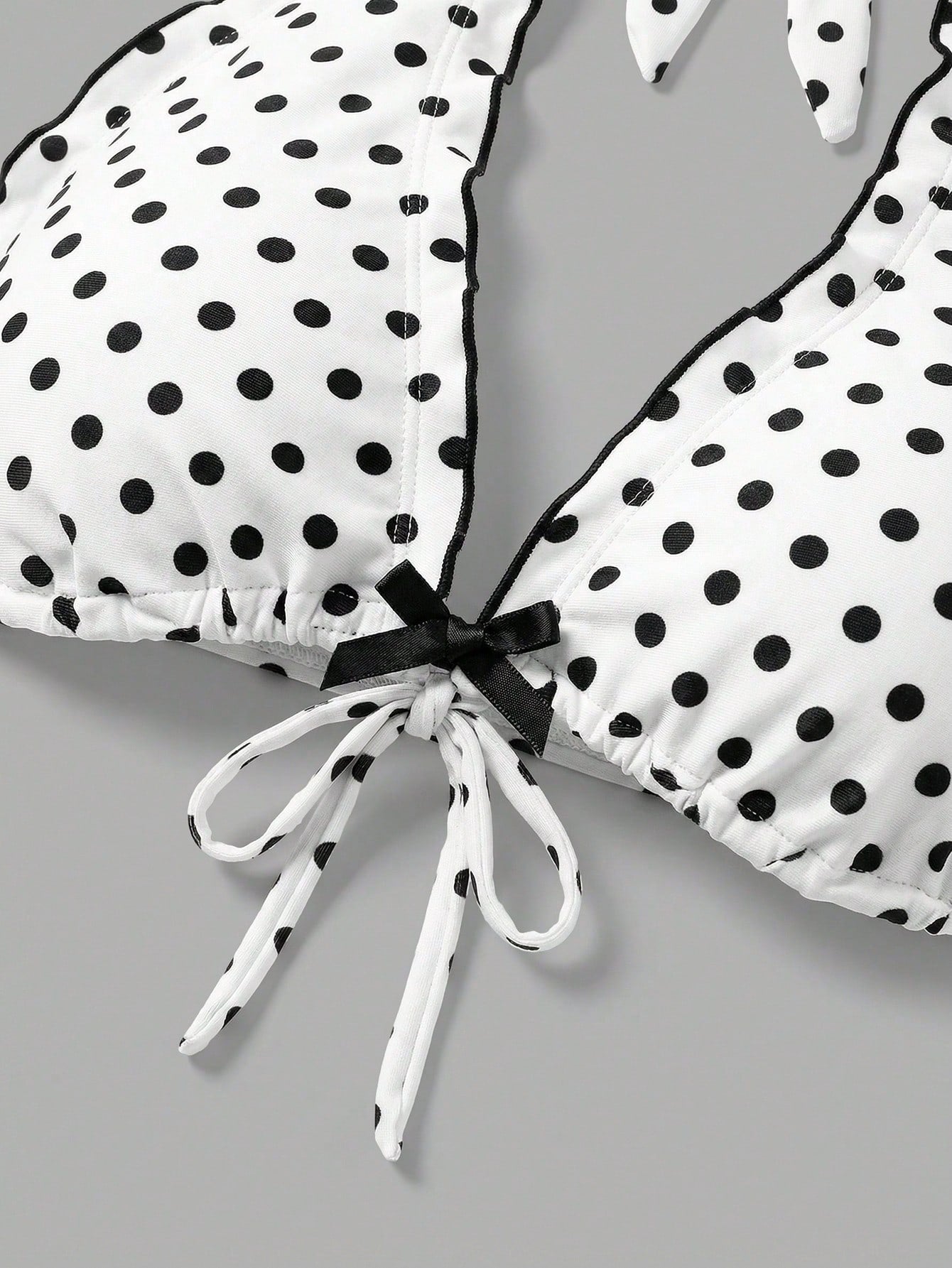 Sweetra CURVE Plus Size Women 2pcs Black Polka Dot Print Halter Tie Sexy Beach Vacation Bikini Swimsuit