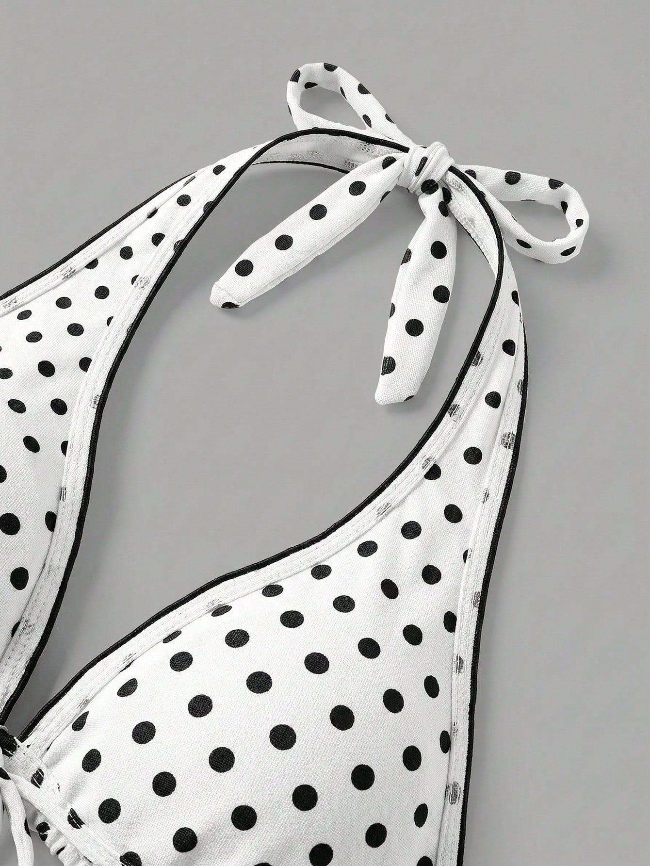 Sweetra CURVE Plus Size Women 2pcs Black Polka Dot Print Halter Tie Sexy Beach Vacation Bikini Swimsuit