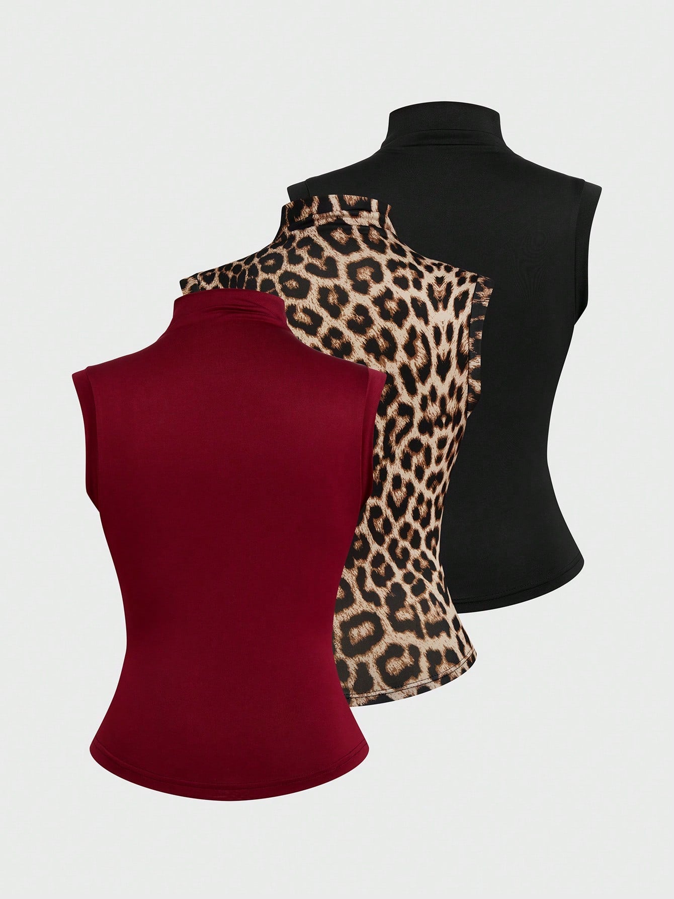 Sweetra Plus Size Camisole 3 Pieces Set, Mock Neck 3 Pieces Set, Multi-Color 3 Pieces Set