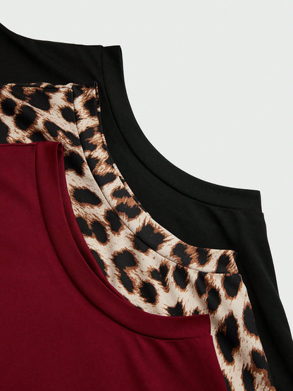 Sweetra Plus Size Camisole 3 Pieces Set, Mock Neck 3 Pieces Set, Multi-Color 3 Pieces Set