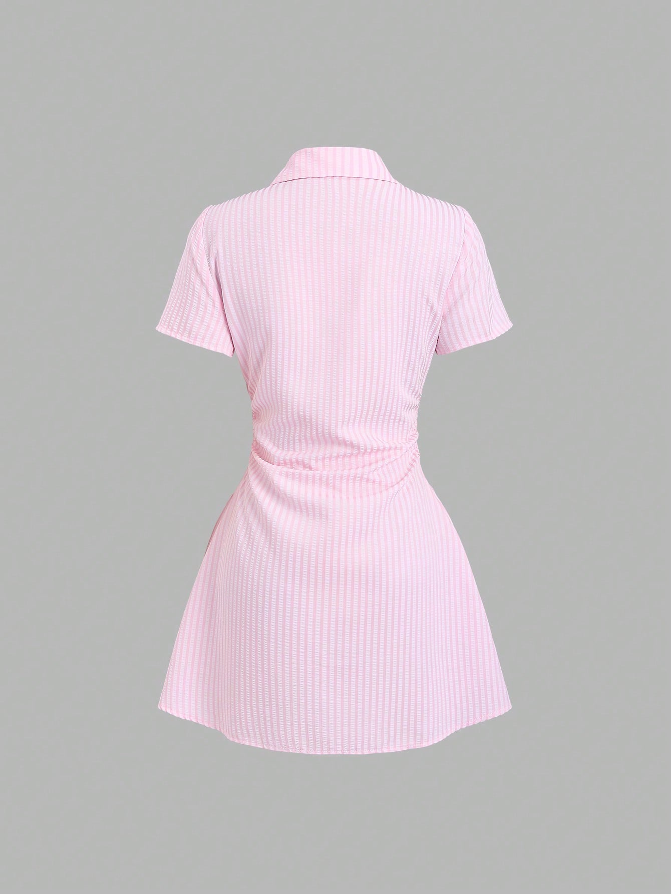 Sweetra Sweet & Fresh Pink Short Sleeve Shirt Dress, Slimming Waist Design, Elegant Lady Shirtdress, Summer New Arrival