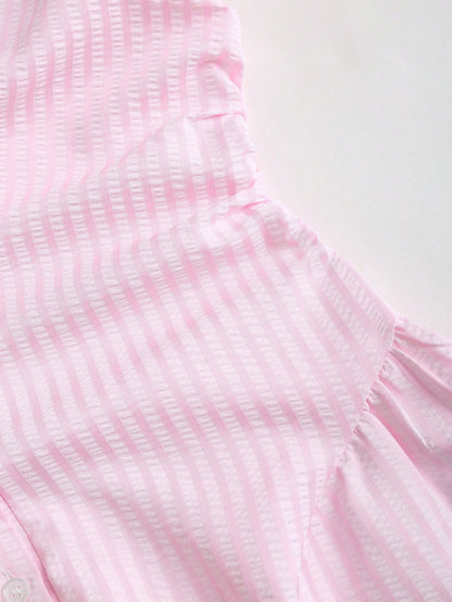 Sweetra Sweet & Fresh Pink Short Sleeve Shirt Dress, Slimming Waist Design, Elegant Lady Shirtdress, Summer New Arrival