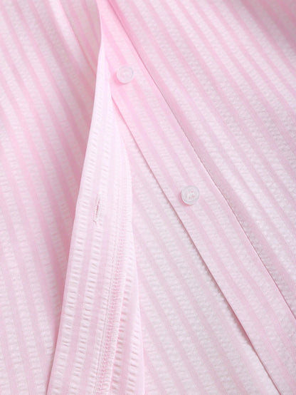 Sweetra Sweet & Fresh Pink Short Sleeve Shirt Dress, Slimming Waist Design, Elegant Lady Shirtdress, Summer New Arrival