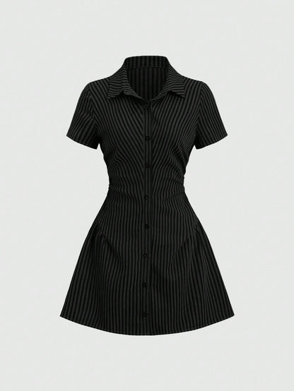 Sweetra Sweet & Fresh Pink Short Sleeve Shirt Dress, Slimming Waist Design, Elegant Lady Shirtdress, Summer New Arrival