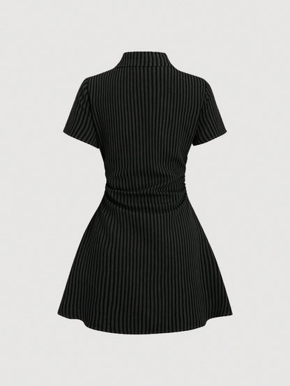 Sweetra Sweet & Fresh Pink Short Sleeve Shirt Dress, Slimming Waist Design, Elegant Lady Shirtdress, Summer New Arrival