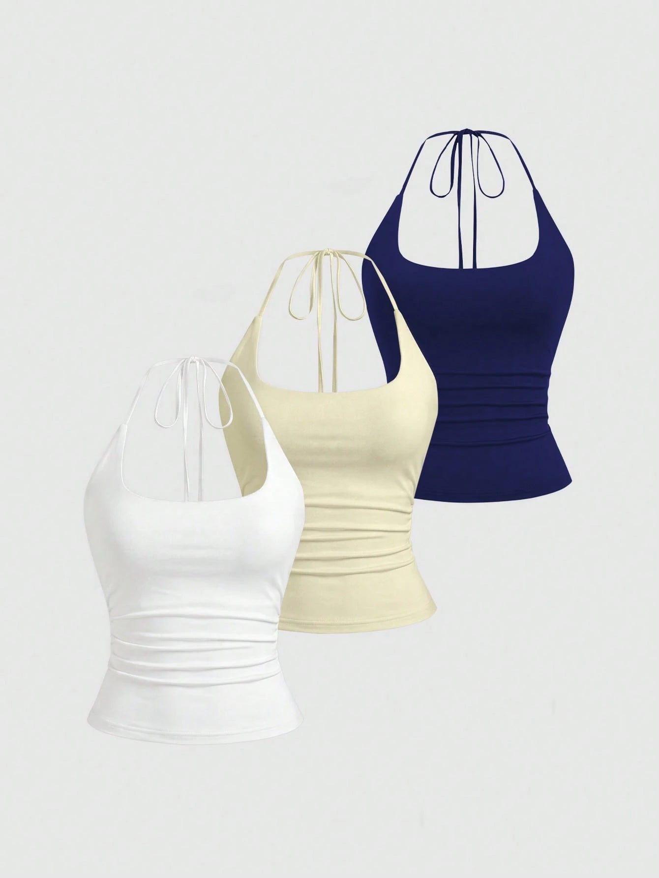 Sweetra Women's European And American Fashion Casual New Summer Slimming Halter Neck Elegant Backless Commuter Casual Fitness Versatile 3-Piece Set Top