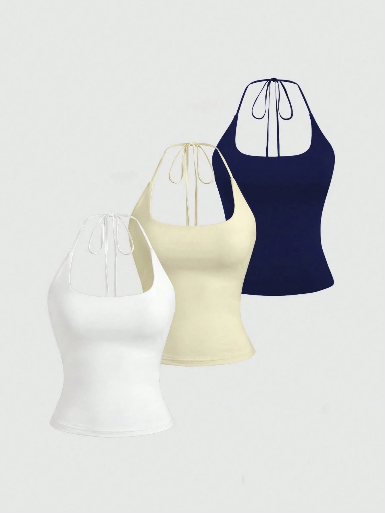 Sweetra Women's European And American Fashion Casual New Summer Slimming Halter Neck Elegant Backless Commuter Casual Fitness Versatile 3-Piece Set Top