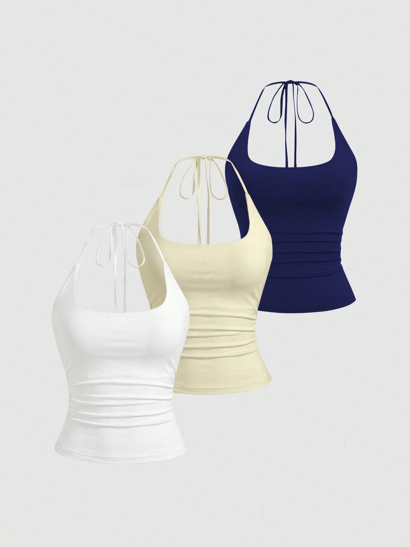 Sweetra Women's European And American Fashion Casual New Summer Slimming Halter Neck Elegant Backless Commuter Casual Fitness Versatile 3-Piece Set Top