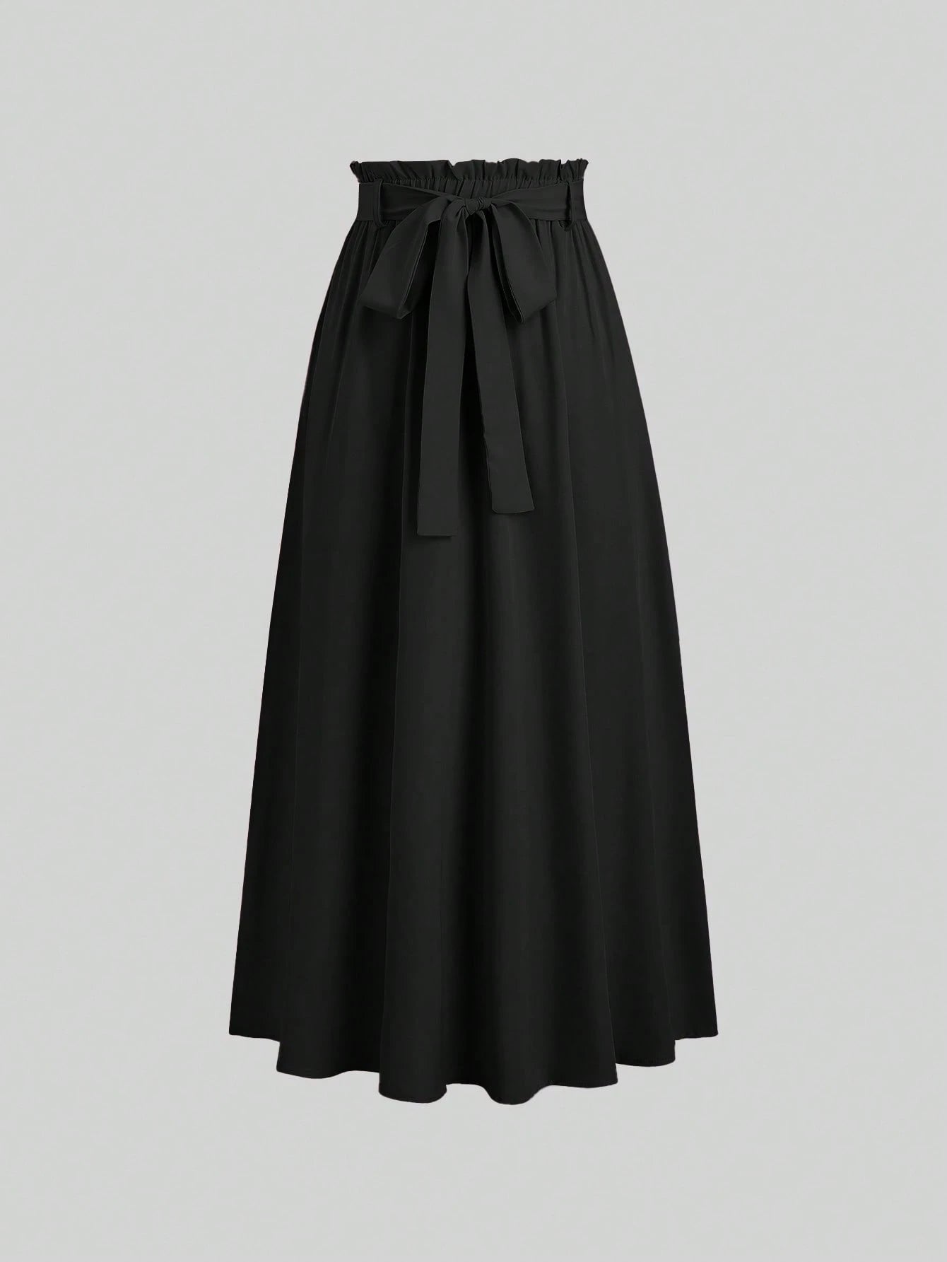 Sweetra Women's Solid Color Elastic Waist Knotted Long Casual Skirt