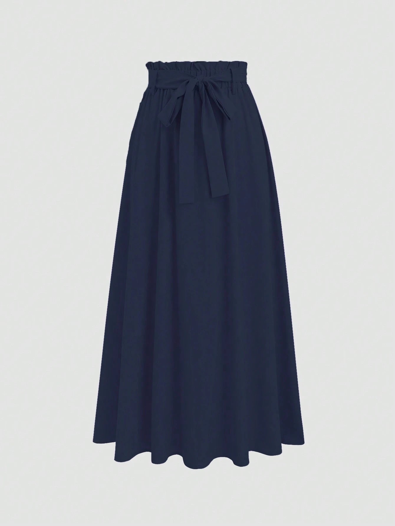 Sweetra Women's Solid Color Elastic Waist Knotted Long Casual Skirt