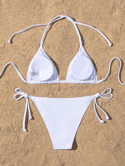 Swim Basics Summer Beach Halter Triangle Tie Side Bikini Set