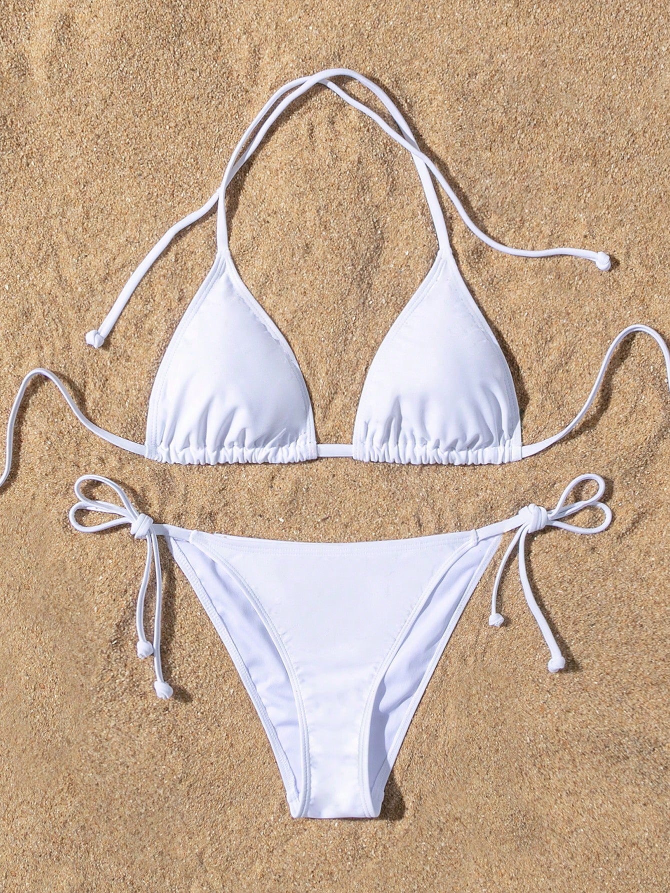 Swim Basics Summer Beach Halter Triangle Tie Side Bikini Set