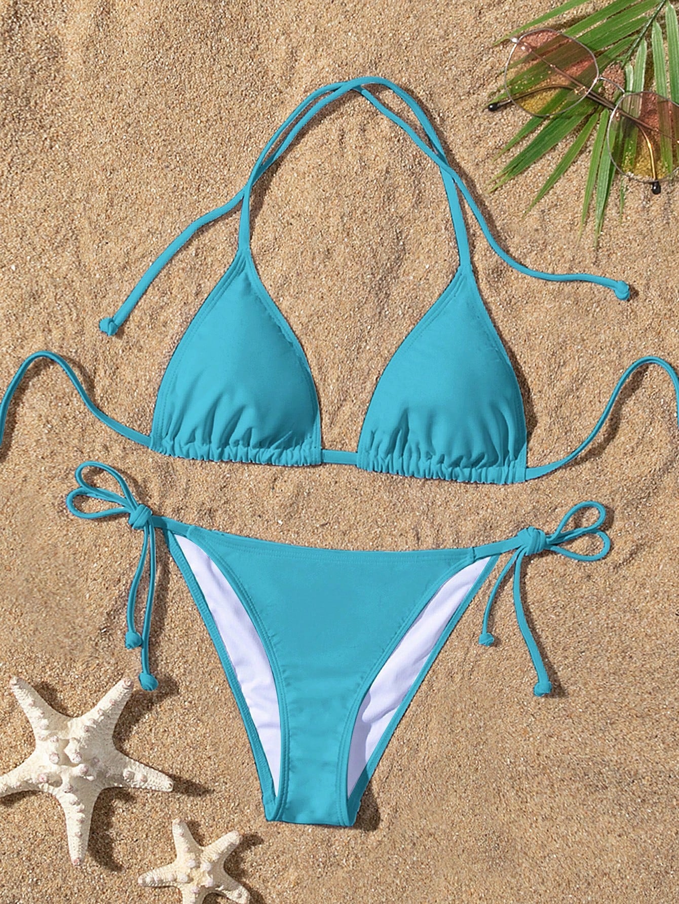 Swim Basics Summer Beach Halter Triangle Tie Side Bikini Set