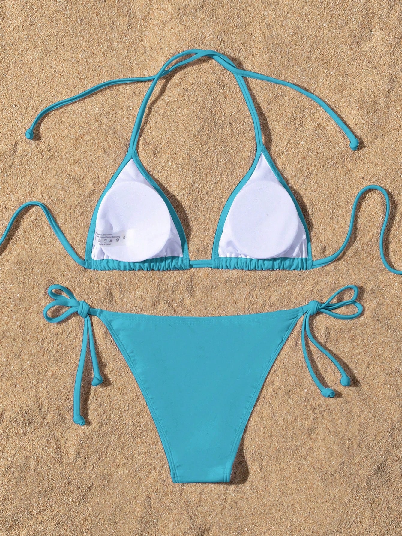 Swim Basics Summer Beach Halter Triangle Tie Side Bikini Set