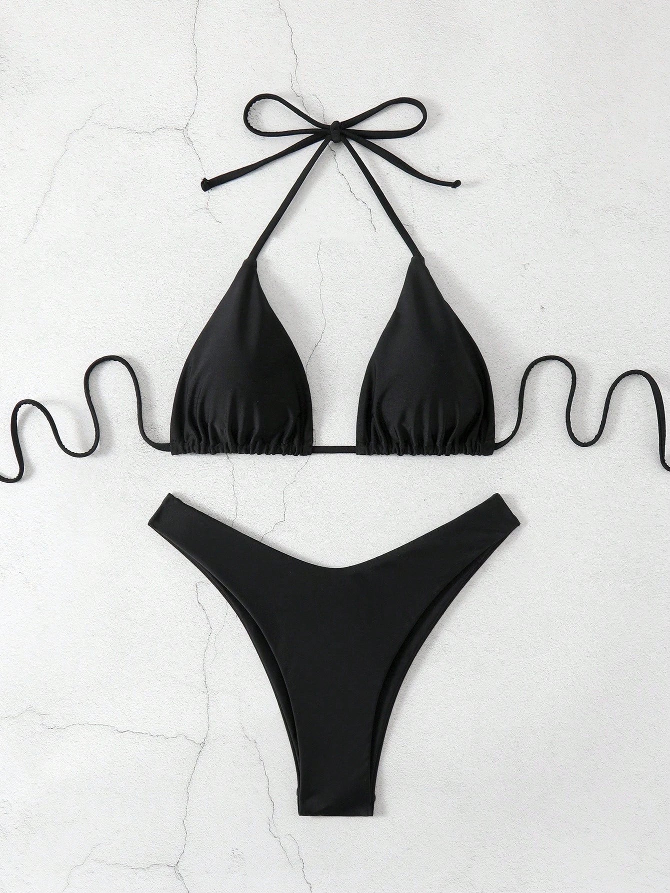 Swim Basics V-Neck Halter Bikini Set, Two Pieces Swimwear Bathing Suit Beach Outfit Summer Vacation,Summer Beach