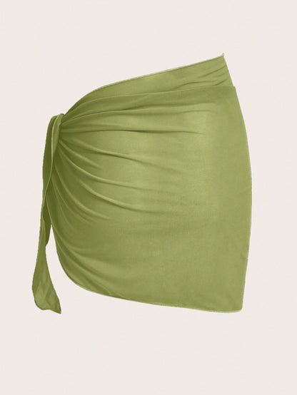 Swim Chiccia Ladies Solid Color Simple Pleated Cover Up,Summer Beach