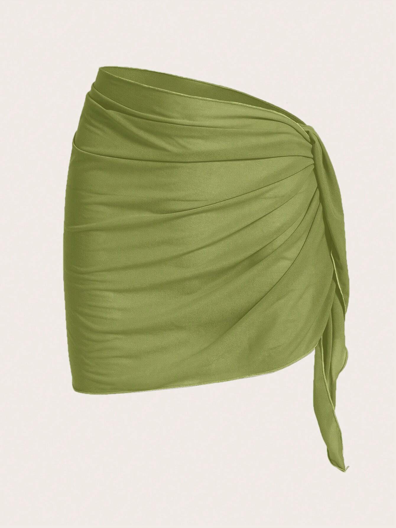Swim Chiccia Ladies Solid Color Simple Pleated Cover Up,Summer Beach