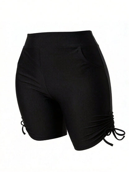 Swim Curve Plus Size Women's Fashionable Drawstring Design Slimming Swimwear Bottom,Summer Beach