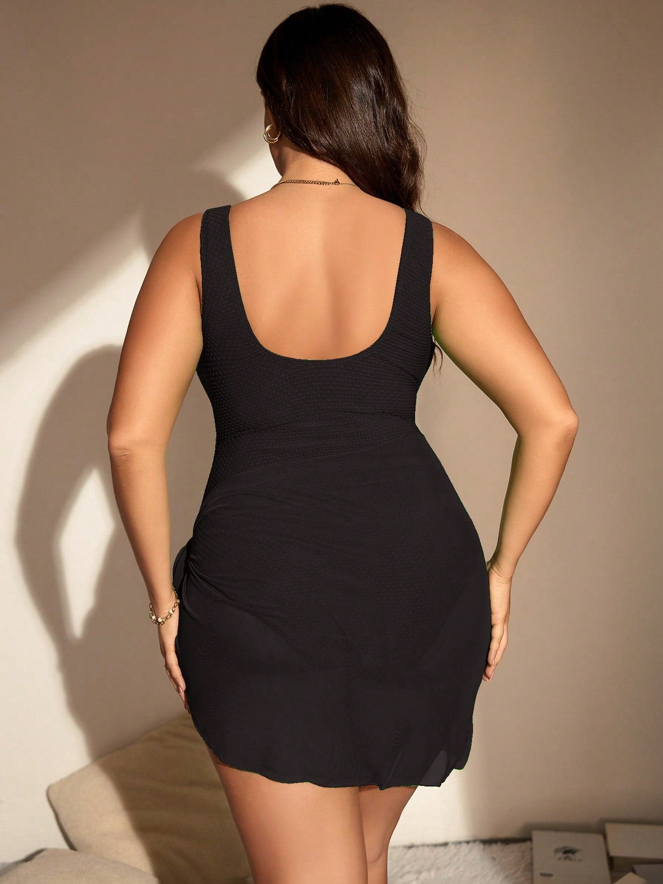 Swim Curve Summer Beach Plus Cut Out One Piece Swimsuit With Beach Skirt