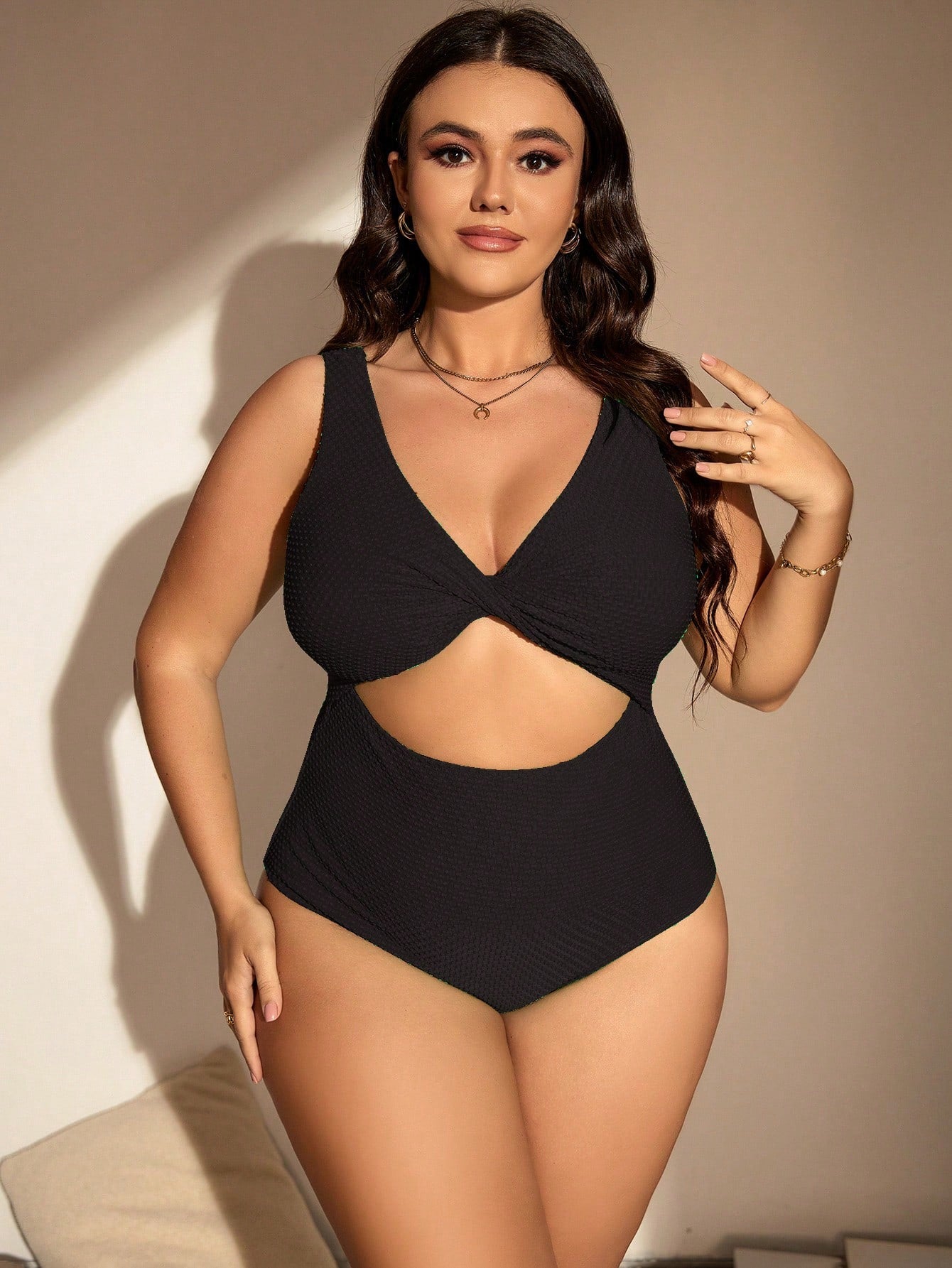 Swim Curve Summer Beach Plus Cut Out One Piece Swimsuit With Beach Skirt