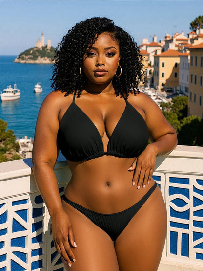 Swim Curve Summer Beach Plus Ruched Halter Bikini Top
