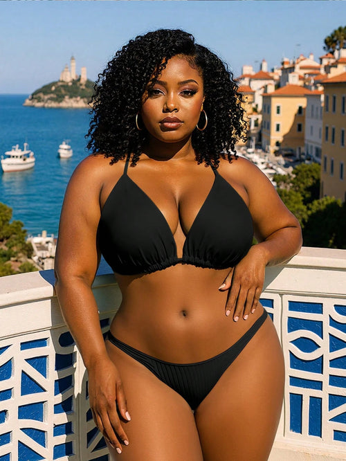 Swim Curve Summer Beach Plus Ruched Halter Bikini Top