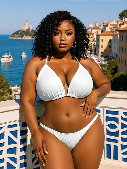 Swim Curve Summer Beach Plus Ruched Halter Bikini Top
