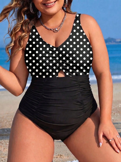 Swim Lushoire 2025 Plus Size Women 1pc Leopard Print Contrast Color Fashionable Casual Holiday Camisole One-Piece Swimsuit For Summer Beach Vacation
