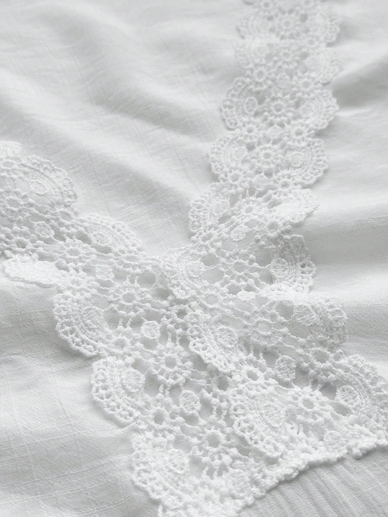 Swim Lushoire 2026 New Plus Size White V-Neck Floral Lace Trim Casual Vacation Beach Cover Up Dress