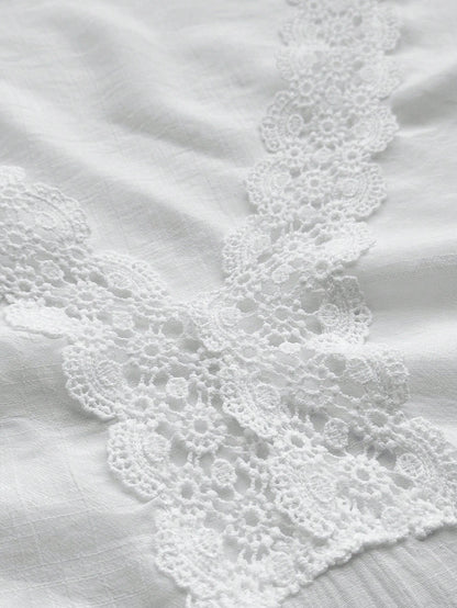 Swim Lushoire 2026 New Plus Size White V-Neck Floral Lace Trim Casual Vacation Beach Cover Up Dress