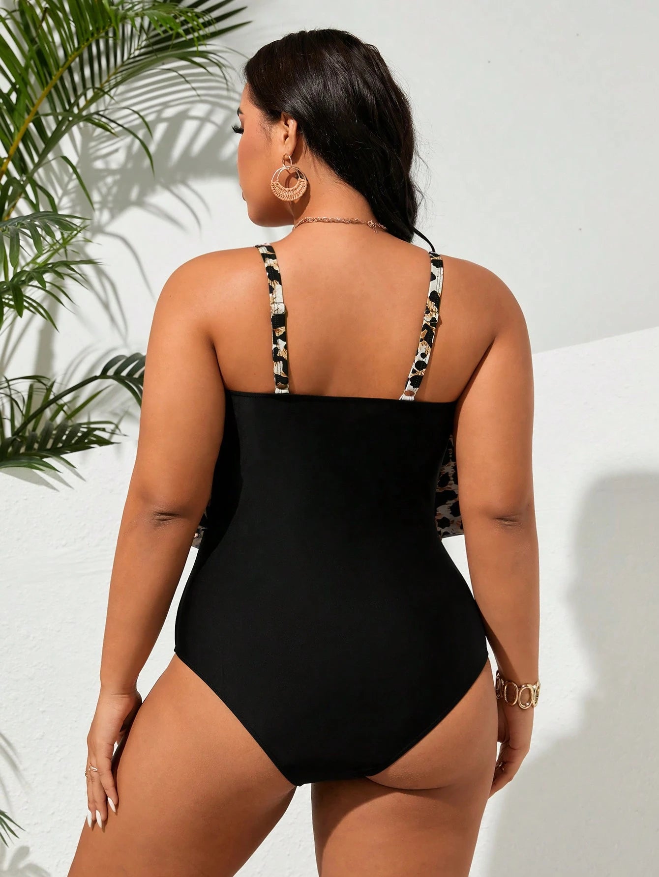 Swim Lushoire 2026 Plus Size Women Leopard Print Fashion Spaghetti Strap One-Piece Swimsuit