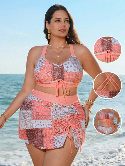 Swim Lushoire 2026 Summer Women's Beach Bikini Bohemian Vacation Elegant Plus Size Swimwear Set