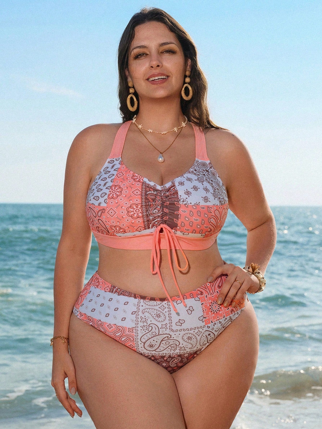 Swim Lushoire 2026 Summer Women's Beach Bikini Bohemian Vacation Elegant Plus Size Swimwear Set