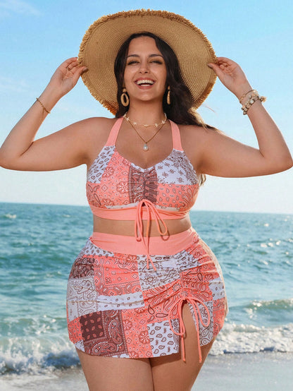 Swim Lushoire 2026 Summer Women's Beach Bikini Bohemian Vacation Elegant Plus Size Swimwear Set