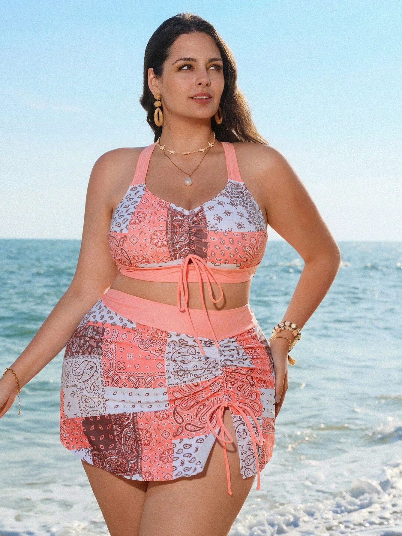 Swim Lushoire 2026 Summer Women's Beach Bikini Bohemian Vacation Elegant Plus Size Swimwear Set