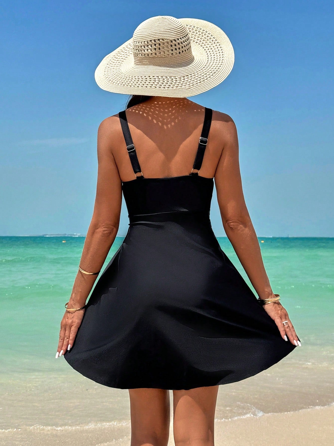 Swim Lushoire Ladies" Solid Color Twist Knot Minimalist Bikini Top And Triangle Bottoms, Perfect For Vacation,Summer Beach
