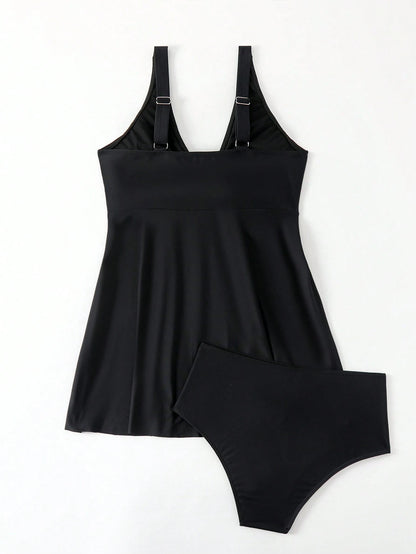 Swim Lushoire Ladies" Solid Color Twist Knot Minimalist Bikini Top And Triangle Bottoms, Perfect For Vacation,Summer Beach