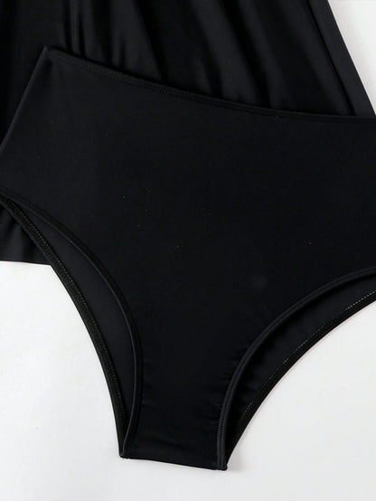 Swim Lushoire Ladies" Solid Color Twist Knot Minimalist Bikini Top And Triangle Bottoms, Perfect For Vacation,Summer Beach