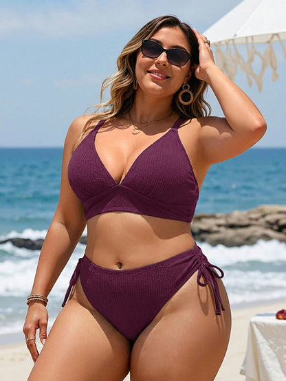 Swim Lushoire Plus Size Adjustable Textured Fabric Swimwear Set