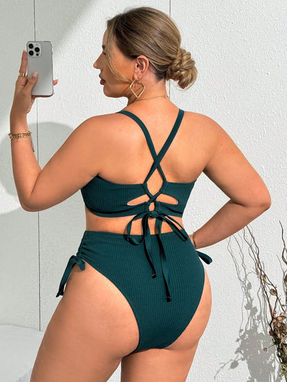 Swim Lushoire Plus Size Adjustable Textured Fabric Swimwear Set