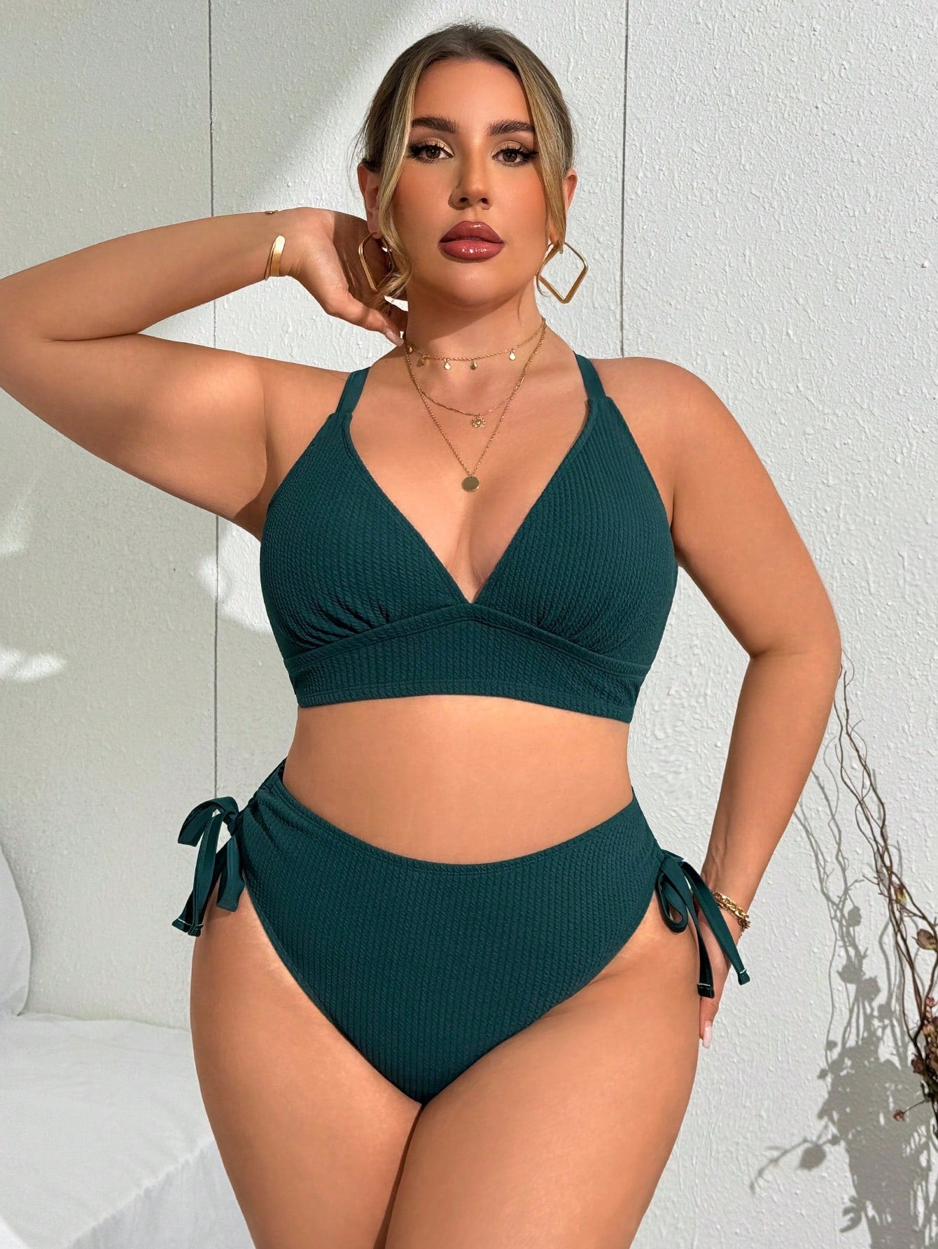 Swim Lushoire Plus Size Adjustable Textured Fabric Swimwear Set